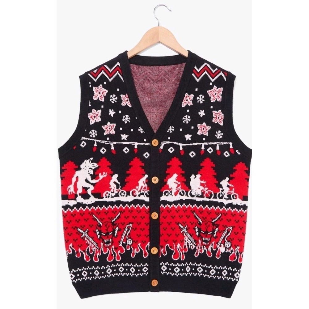 Netflix Stranger Things Hellfire Club Icons Holiday Sweater Vest Unisex Medium